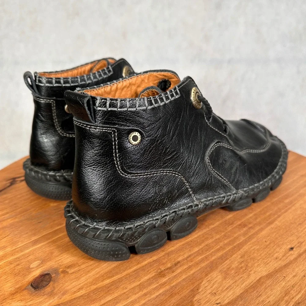 Jing Pin Shi Shang Leather Chukka Boots Mens 9 Black Good Whipstitch Lug